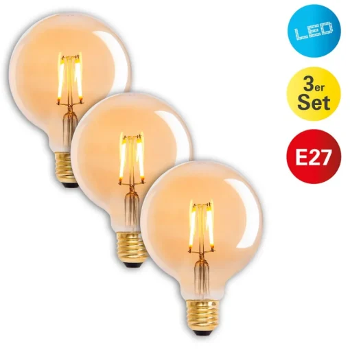 Näve LED-globepære E27 4,1 W 310lm varmhvit gull 3-er| Filament Pærer|Filament Pærer