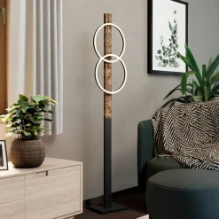 EGLO LED-gulvlampe Boyal, brun, høyde 150 cm, tre, 2 lyskilder.| Gulvlamper