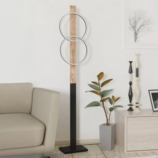 EGLO LED-gulvlampe Boyal, brun, høyde 150 cm, tre, 2 lyskilder.| Gulvlamper