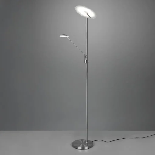 Trio Lighting LED-gulvlampe Brantford, leselampe matt nikkel| Gulvlamper