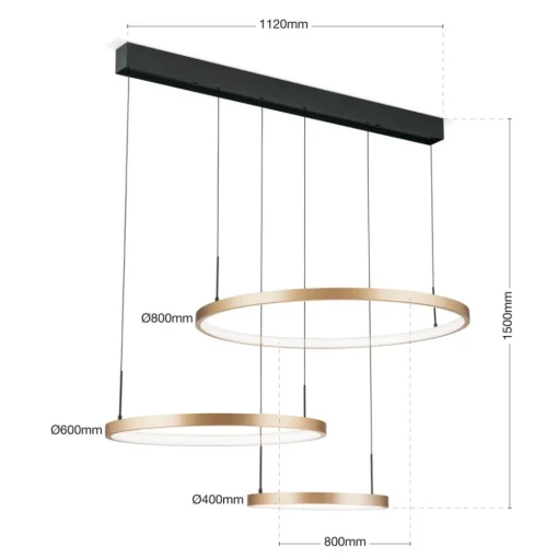 ORION LED-hengelampe Sphere, 3 lyskilder, svart/gull Best