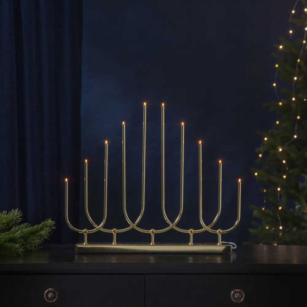 STAR TRADING LED-lysestake Novum, 10 lyskilder, messing New