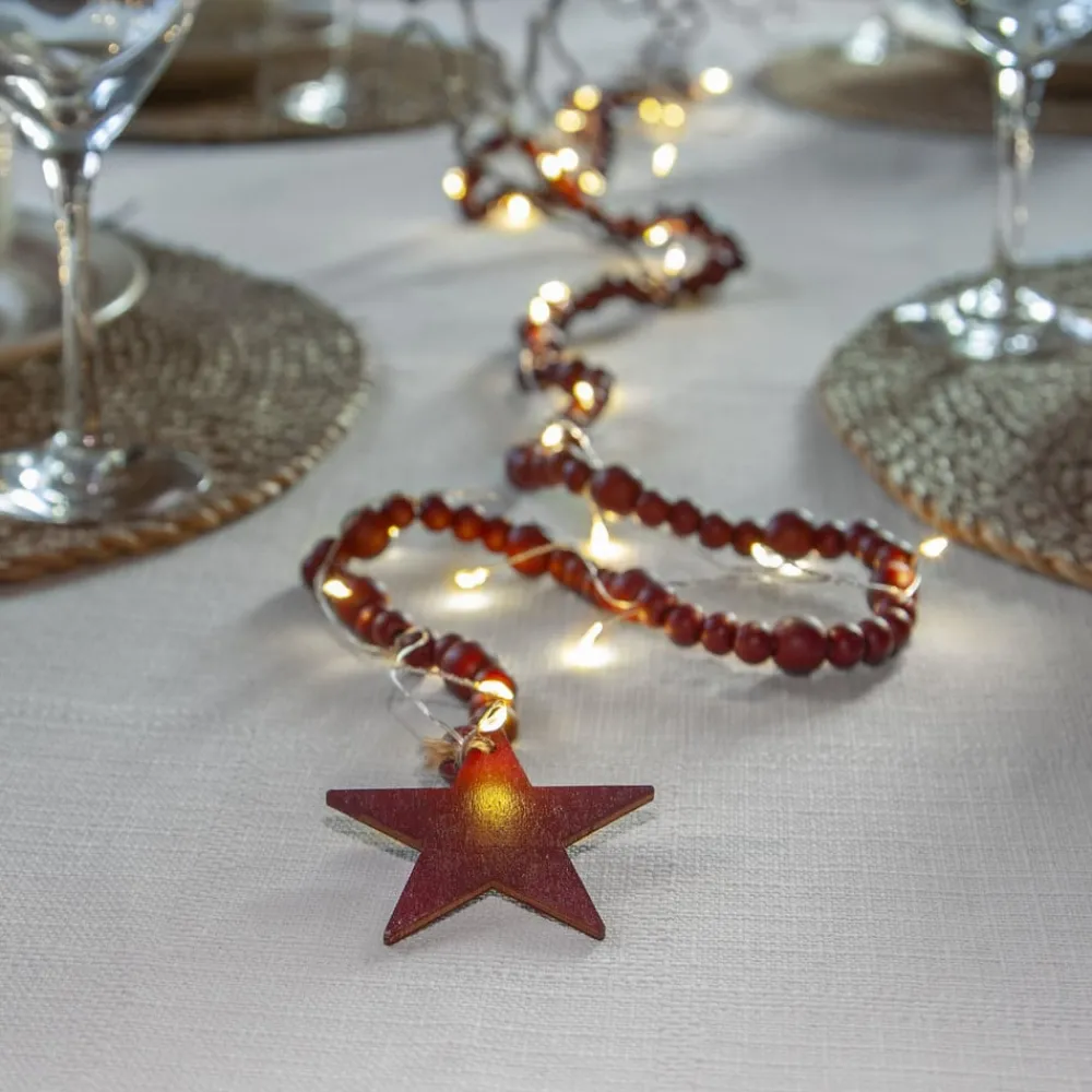 STAR TRADING LED-lyslenker Beady, rød, treperler, 150 cm, batteri| Dekorasjonsbelysning