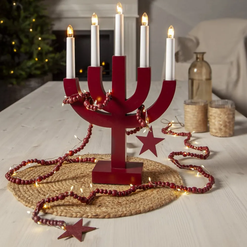 STAR TRADING LED-lyslenker Beady, rød, treperler, 150 cm, batteri| Dekorasjonsbelysning