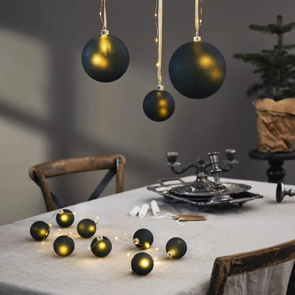 STAR TRADING LED-lyslenker Bliss, mørkegrønn, glass, 8 lyskilder, batteri