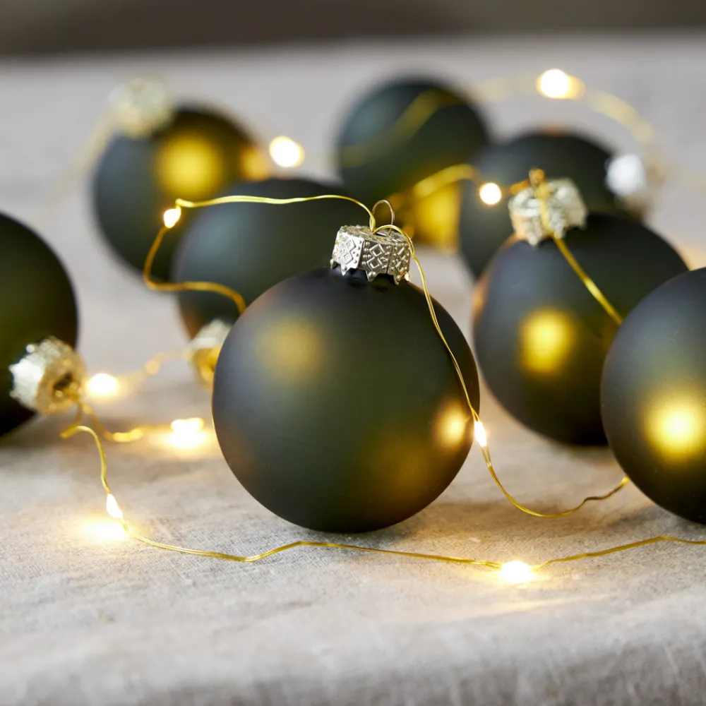 STAR TRADING LED-lyslenker Bliss, mørkegrønn, glass, 8 lyskilder, batteri