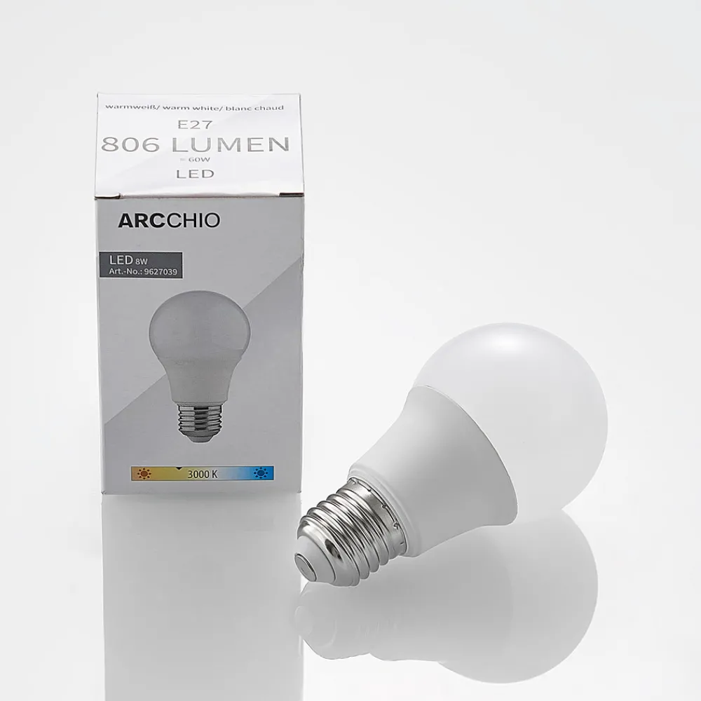 Arcchio LED-pære E27 A60 8W 3 000 K opal 6 stk Clearance