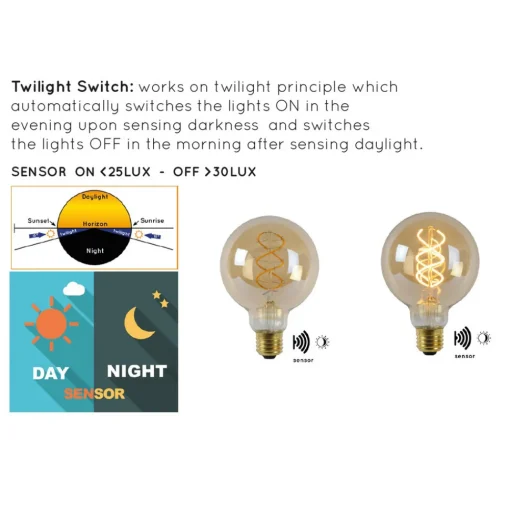 Lucide LED-pære E27 globe 4 W 2 200 K rav sensor New