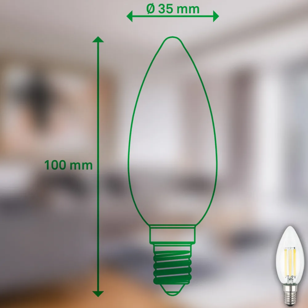 Briloner LED-pære E14 4W klar 3000K 840 lm energiklasse A 2er New