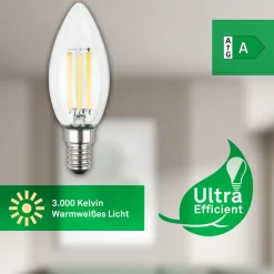 Briloner LED-pære E14 4W klar 3000K 840 lm energiklasse A 2er New