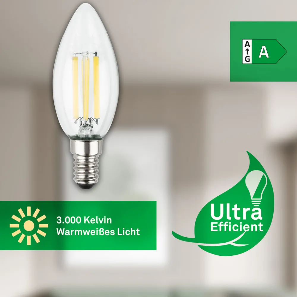 Briloner LED-pære E14 4W klar 3000K 840 lm energiklasse A 2er New