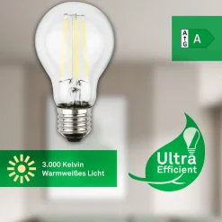 Briloner LED-pære E27 5W klar 3000K 1055 lm energiklasse A 2er| Filament Pærer|Filament Pærer