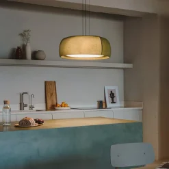 LEDS-C4 LED-hengelampe Gong, grønn, 2700 K, Ø 61,2 cm, stoff| Butikkbelysning