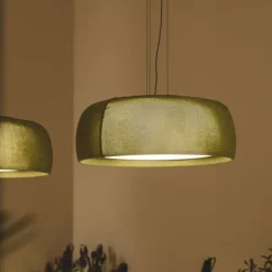 LEDS-C4 LED-hengelampe Gong, grønn, 2700 K, Ø 61,2 cm, stoff| Butikkbelysning