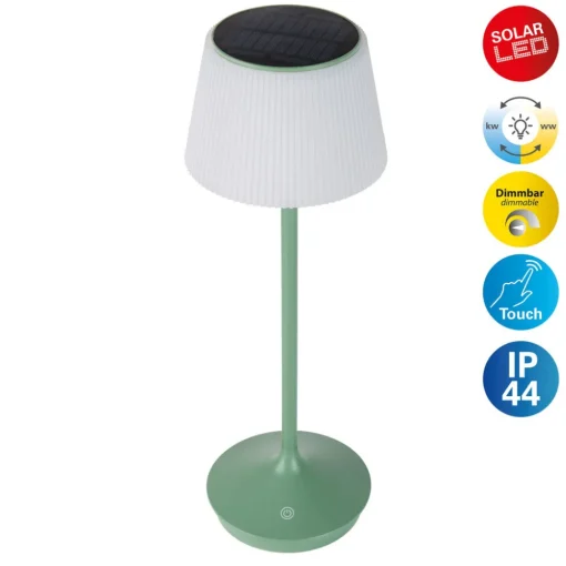 Näve LED-solcelle-bordlampe Emmi CCT oppladbar, grønn Clearance