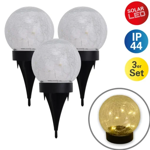 Näve LED-solcelledekolampe 5248203 av glass, 3 stk| Solcellelamper