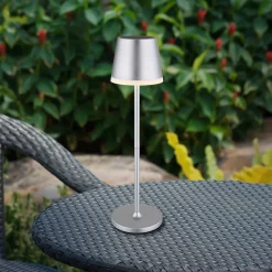 Globo LED-solcellelampe, metall, sølvfarget, høyde 41 cm, IP44| Solcellelamper