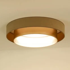 Duolla LED-taklampe Luneta, fløyel beige/gull, Ø 60 cm, 3-trinns dimbar| Taklamper