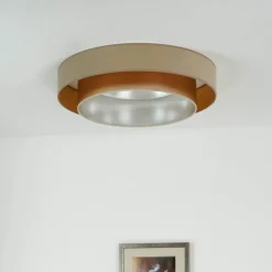 Duolla LED-taklampe Luneta, fløyel beige/gull, Ø 60 cm, 3-trinns dimbar| Taklamper