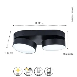 LUTEC LED-takspot Stanos, CCT, 2 lyskilder, svart| Smarthus Belysning