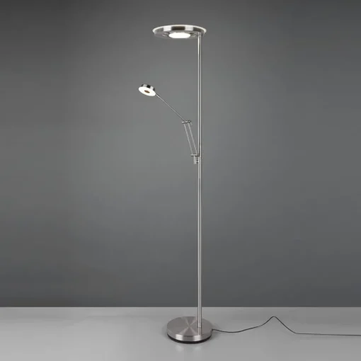 Trio Lighting LED-uplight Barrie med leselampe i matt nikkel| Gulvlamper