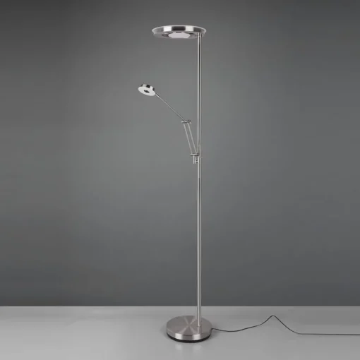 Trio Lighting LED-uplight Barrie med leselampe i matt nikkel| Gulvlamper