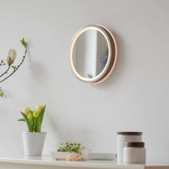 Paul Neuhaus LED-veggspeil VIDRO, bronse, Ø 26 cm, powerbank, bryter Hot