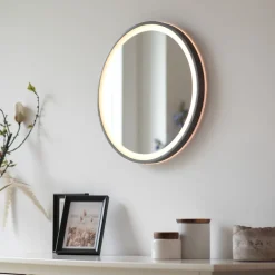 Paul Neuhaus LED-veggspeil VIDRO, grå, Ø 46 cm, powerbank, bryter Sale