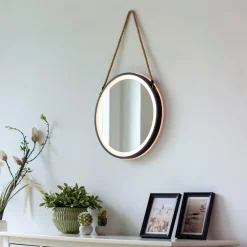 Paul Neuhaus LED-veggspeil VIDRO, svart, Ø 40 cm, powerbank, hengende Best