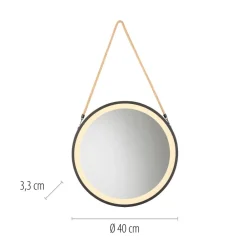 Paul Neuhaus LED-veggspeil VIDRO, svart, Ø 40 cm, powerbank, hengende Best