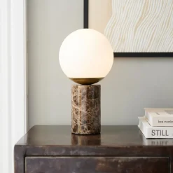Nordlux Lilly Marble bordlampe, brun, glass, marmor, høyde 29 cm| Bordlamper