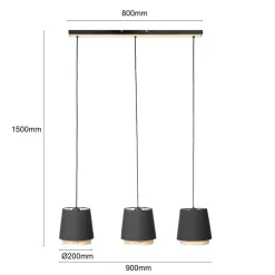 Lindby Ananya hengelampe i jern og tre, 3 lyskilder| Pendellamper