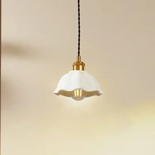 Lindby Annegret hengelampe, Ø 18 cm, keramikk, hvit/messing Sale