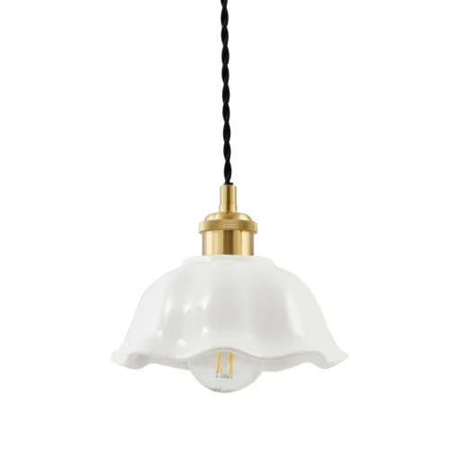 Lindby Annegret hengelampe, Ø 18 cm, keramikk, hvit/messing Sale