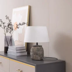 Lindby bordlampe Aelith, Ø 30 cm, grå, keramikk, E27| Bordlamper