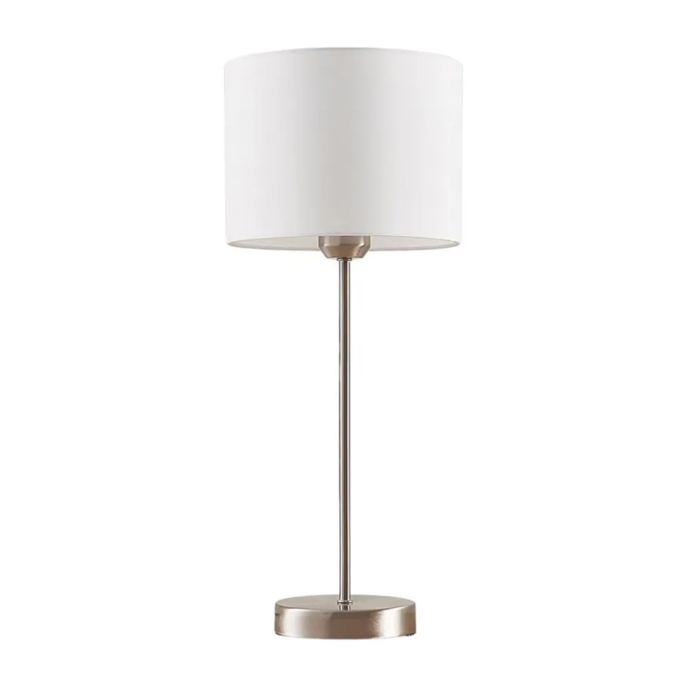 Lindby bordlampe Annatina, hvit, nikkel, høyde 48 cm, tekstil