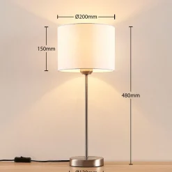Lindby bordlampe Annatina, hvit, nikkel, høyde 48 cm, tekstil