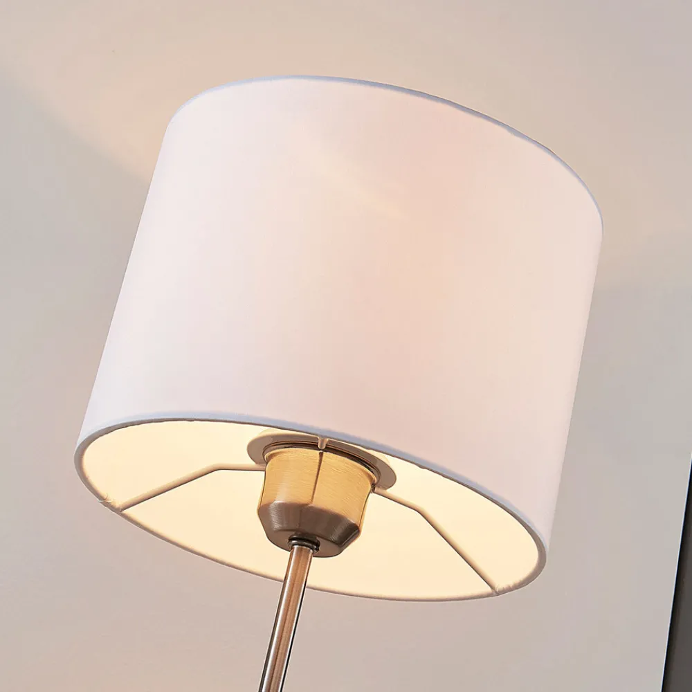 Lindby bordlampe Annatina, hvit, nikkel, høyde 48 cm, tekstil