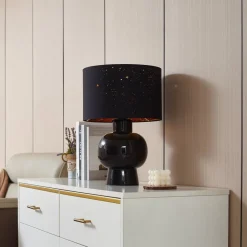 Lindby bordlampe Arved, svart, tekstil, keramikk, 46 cm| Bordlamper