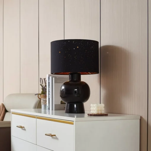 Lindby bordlampe Arved, svart, tekstil, keramikk, 46 cm| Bordlamper