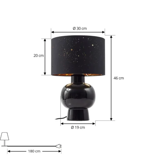Lindby bordlampe Arved, svart, tekstil, keramikk, 46 cm| Bordlamper