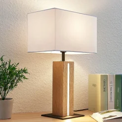 Lindby bordlampe Garry, 2 lyskilder, hvit, tre, 53 cm, E27 Clearance