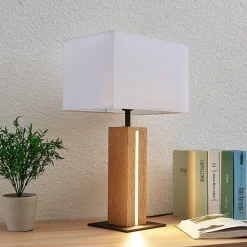 Lindby bordlampe Garry, 2 lyskilder, hvit, tre, 53 cm, E27 Clearance