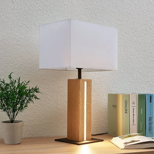 Lindby bordlampe Garry, 2 lyskilder, hvit, tre, 53 cm, E27 Clearance