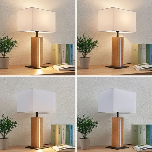 Lindby bordlampe Garry, 2 lyskilder, hvit, tre, 53 cm, E27 Clearance