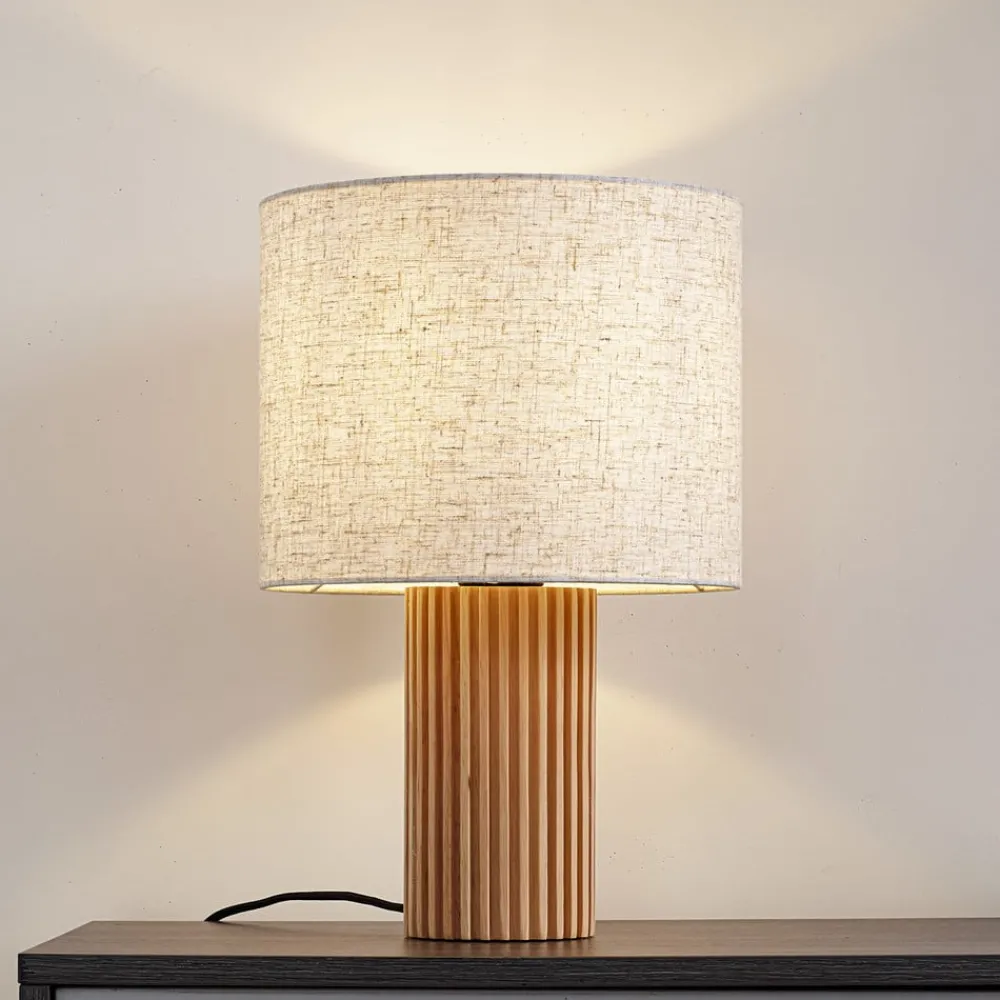 Lindby bordlampe Kimiko, høyde 38 cm, tre, tekstil| Bordlamper