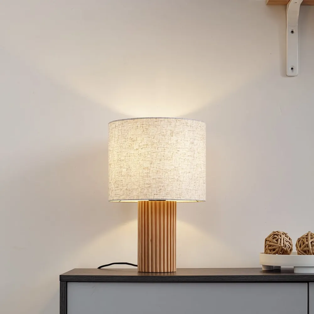 Lindby bordlampe Kimiko, høyde 38 cm, tre, tekstil| Bordlamper