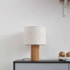 Lindby bordlampe Kimiko, høyde 38 cm, tre, tekstil| Bordlamper