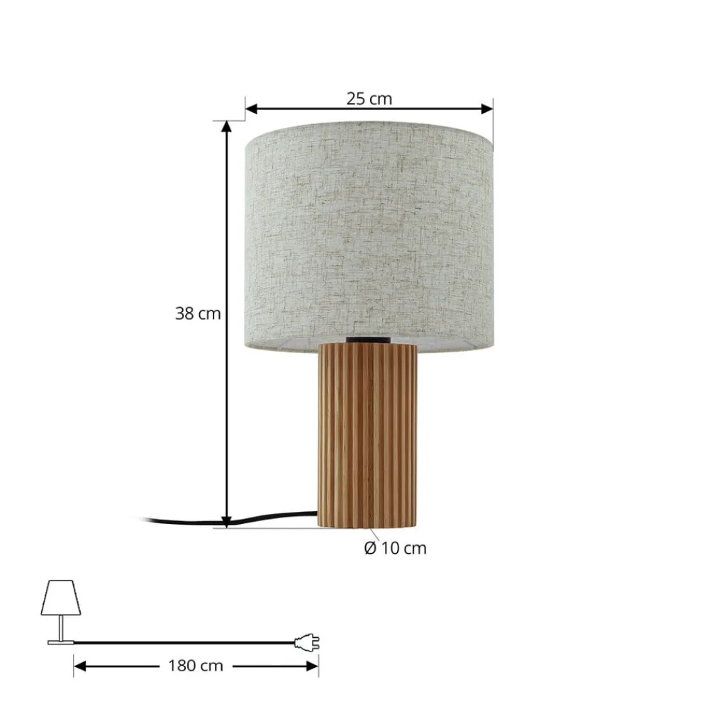 Lindby bordlampe Kimiko, høyde 38 cm, tre, tekstil| Bordlamper