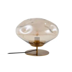 Lindby bordlampe Lelia, ravfarget, glass, metall, Ø 35 cm| Bordlamper